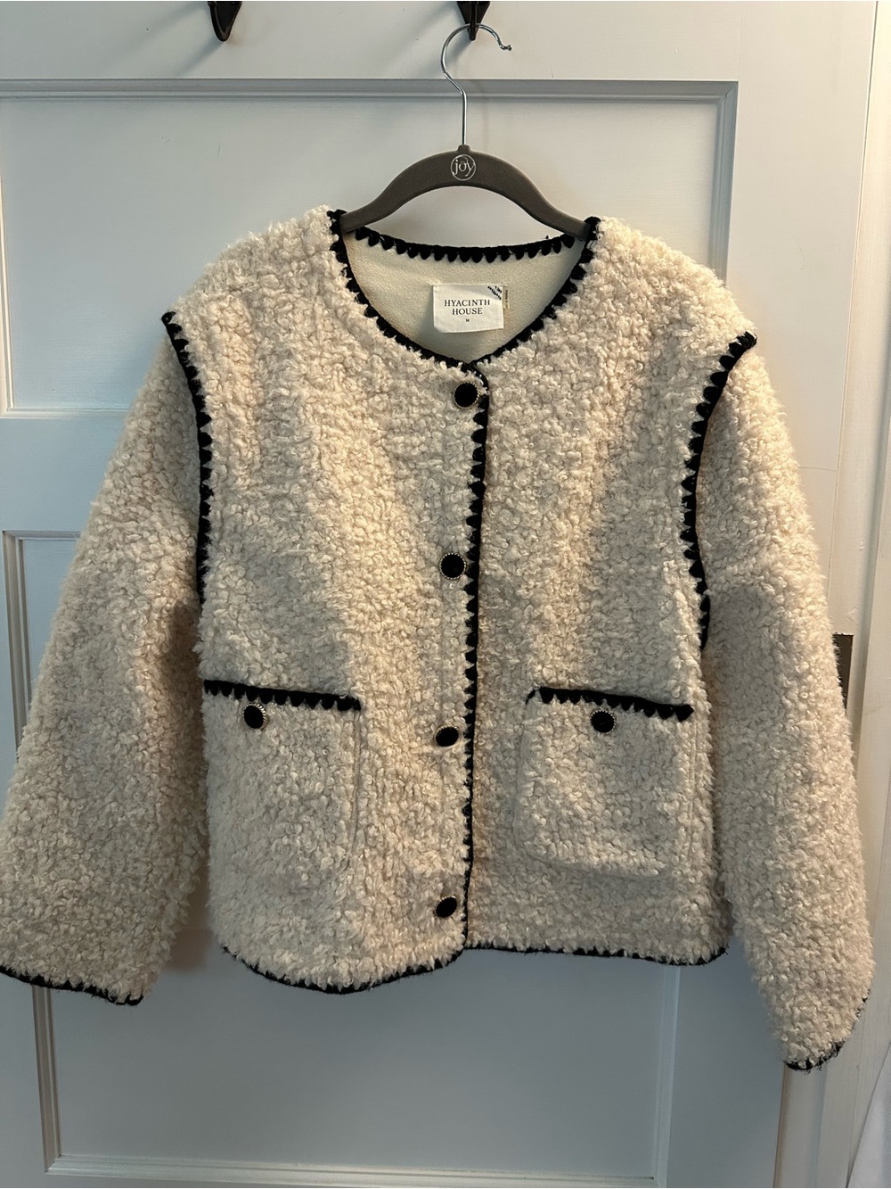 Women’s Cream Sherpa Jacket with Black Trim